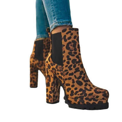Loom & Soul Leopard Print Suede Ankle Boots – High Heel Winter Elegance