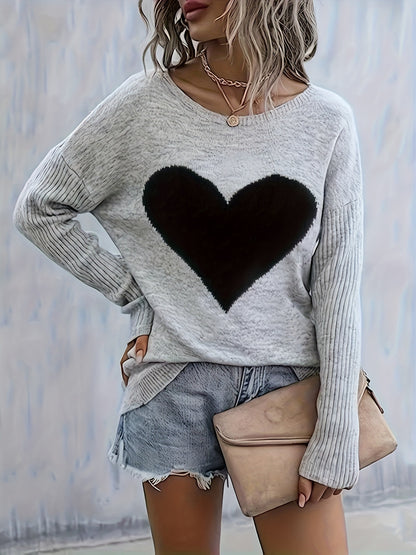 Women’s Black Heart Top – Elegant Soft Crewneck All-Season Blouse