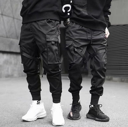 Loom & Soul™ Ribbons Harem Joggers – Men’s Multi-Pocket Streetwear Cargo Pants