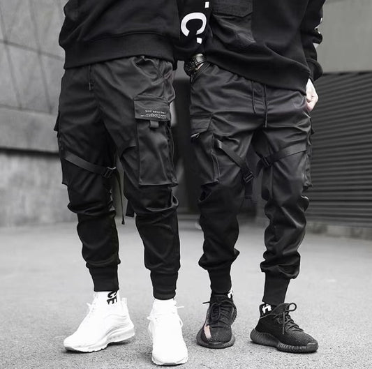 Loom & Soul™ Ribbons Harem Joggers – Men’s Multi-Pocket Streetwear Cargo Pants