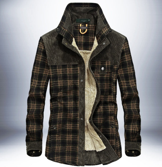 Loom & Soul™ Men’s Winter Plaid Jacket – Thick Cotton Fleece-Lined Military Coat for Warmth & Classic Style
