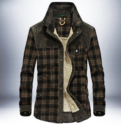 Loom & Soul™ Men’s Winter Plaid Jacket – Thick Cotton Fleece-Lined Military Coat for Warmth & Classic Style