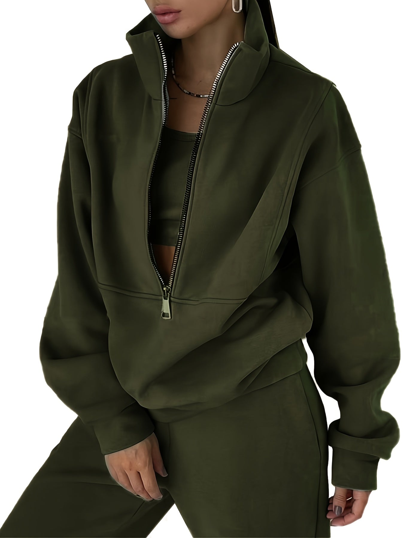 Plus Size Women’s Fleece Set – Zip-Up Hoodie & Pants Streetwear Outfit