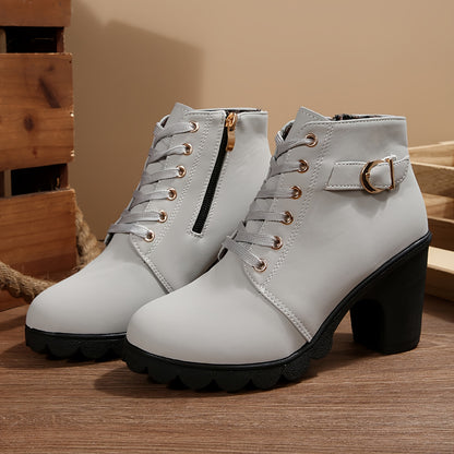 Botines de tacón alto para mujer - Tacón de bloque, elegantes, sin cordones