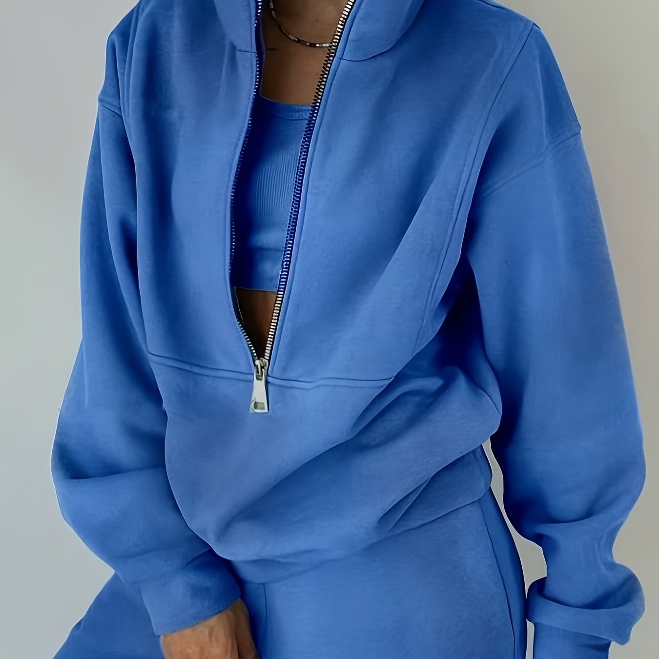 Plus Size Women’s Fleece Set – Zip-Up Hoodie & Pants Streetwear Outfit