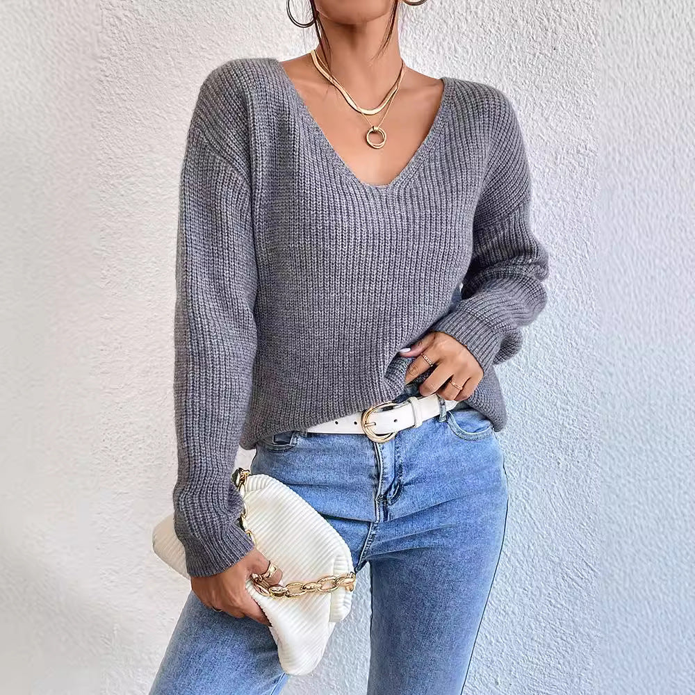 Suéter Y2K sin espalda con cuello en V para mujer – Tejido de vendaje estilo urbano