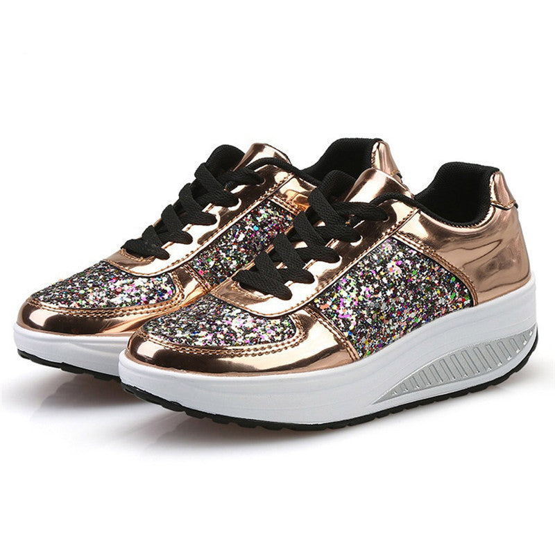 Loom & Soul™ Sequin Women’s High-Top Sneakers – Canvas & Leather Vulcanized Shoes with Rear Strap