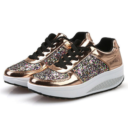 Loom & Soul™ Sequin Women’s High-Top Sneakers – Canvas & Leather Vulcanized Shoes with Rear Strap