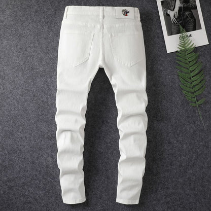 Loom & Soul™ Hole Patch Washed Jeans – Men’s Slim-Fit White Denim Pants