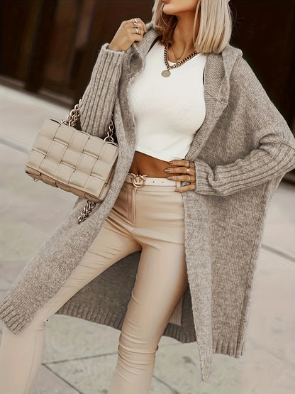 Letter Print Hooded Cardigan – Women’s Long Knit Autumn/Winter Sweater