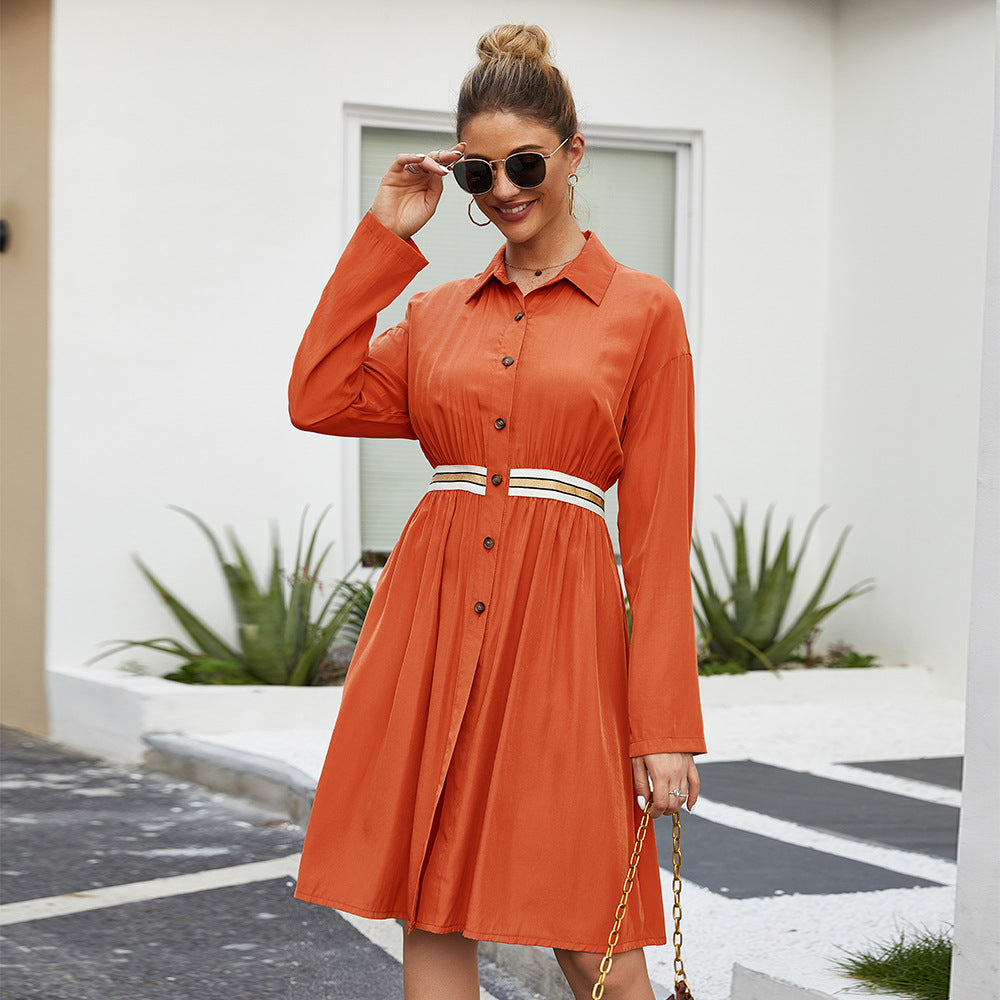 Vestido Midi Informal con Cuello Polo – Vestido Elegante de Manga Larga con Corte A