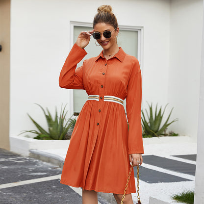 Vestido Midi Informal con Cuello Polo – Vestido Elegante de Manga Larga con Corte A