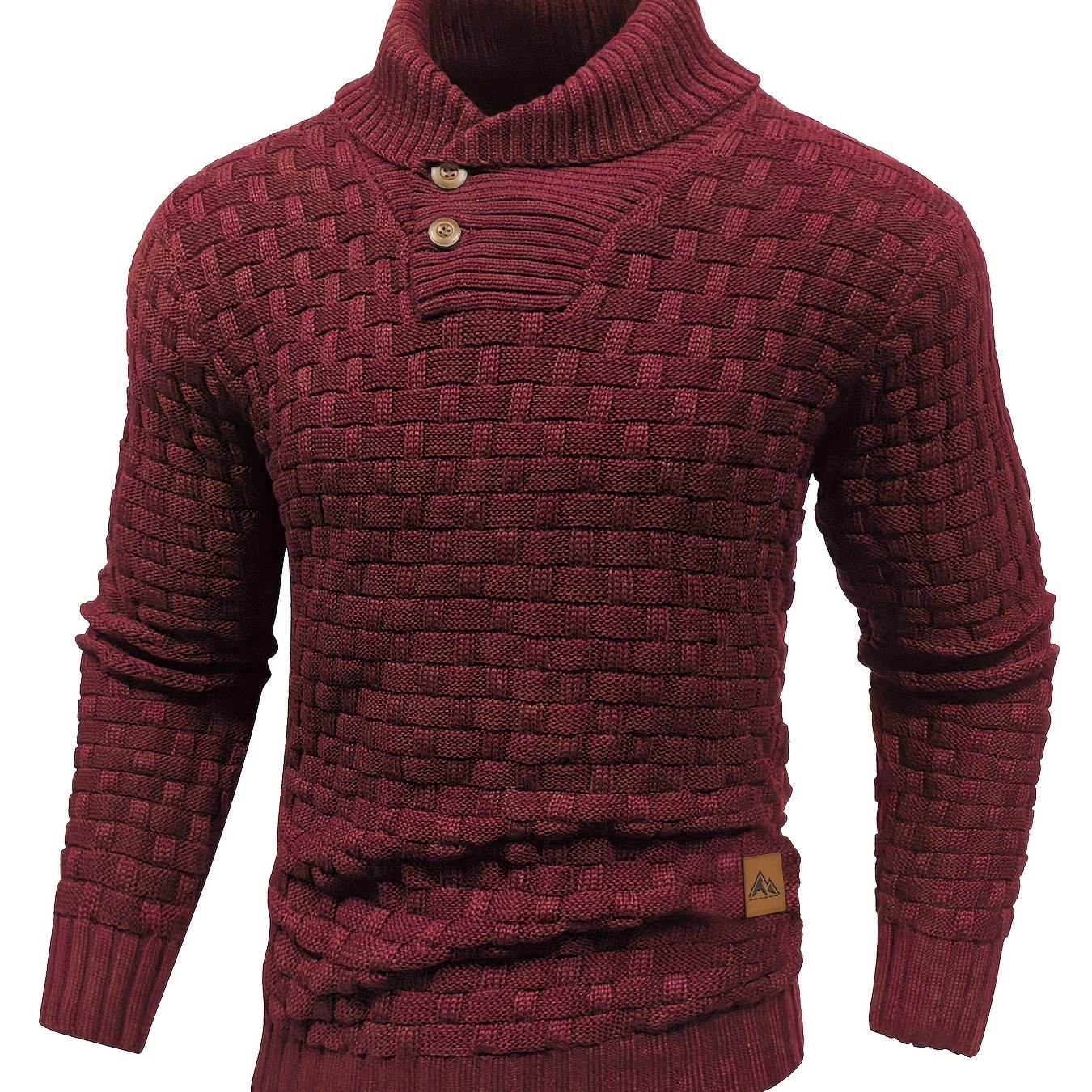 Men’s Waffle Knit Sweater – High Stretch Pullover with Lapel Collar