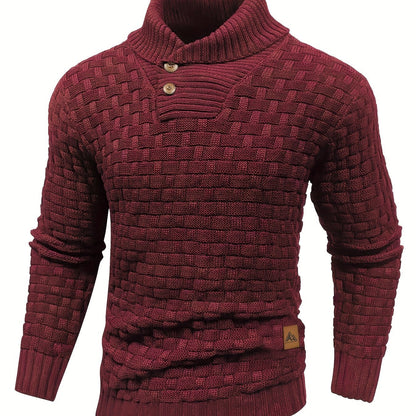 Men’s Waffle Knit Sweater – High Stretch Pullover with Lapel Collar