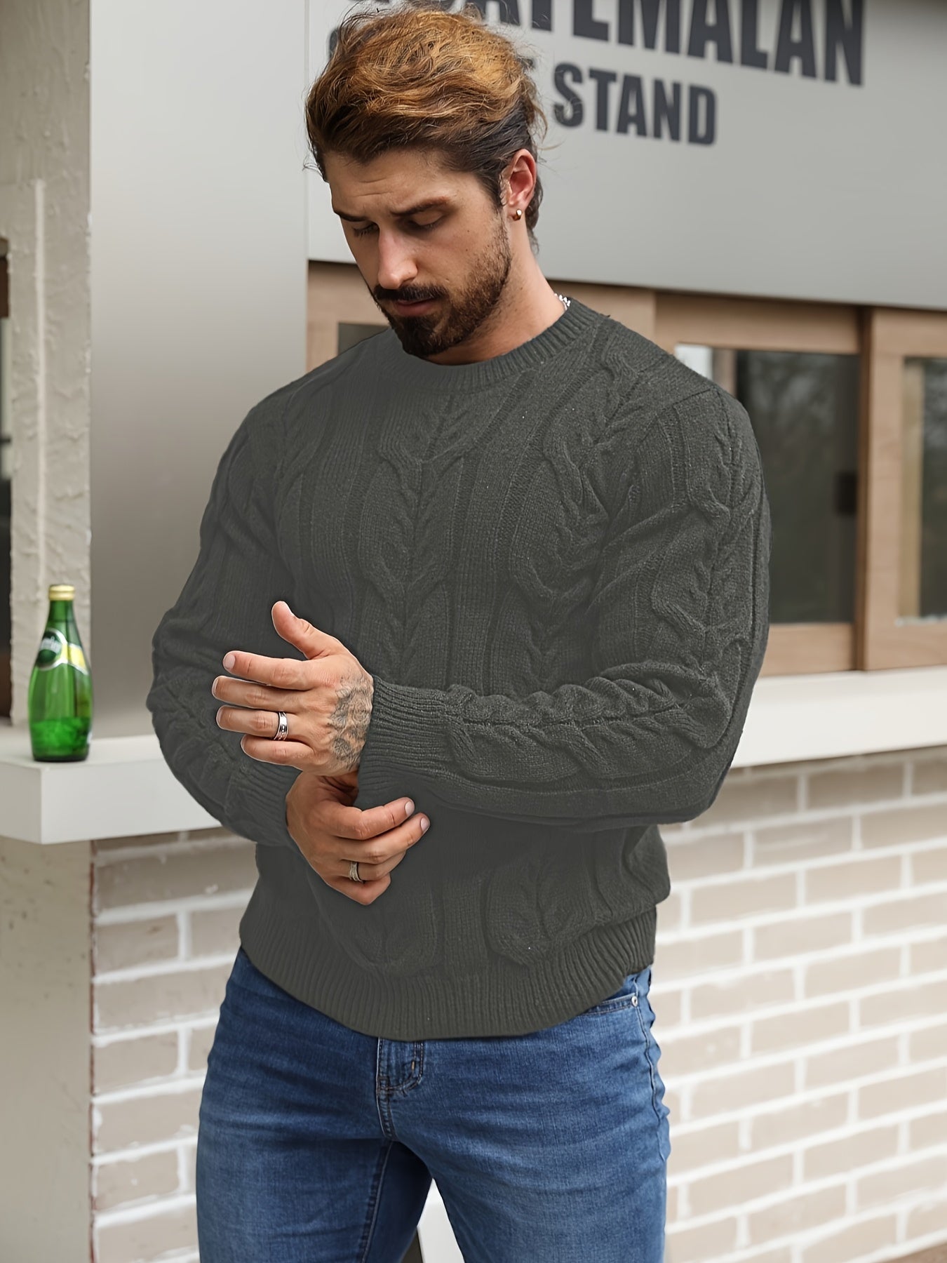 Men’s Striped Knit Sweater – Soft Crewneck Ribbed Trim Pullover