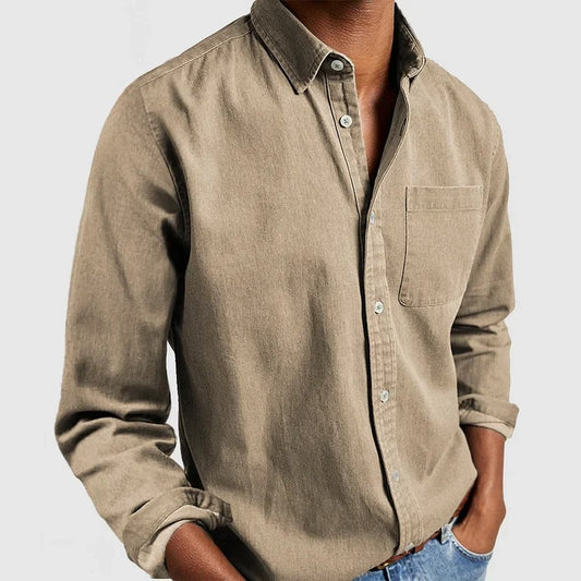 Chemise boutonnée à manches longues pour homme – Cardigan décontracté en mélange de coton