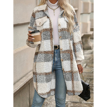 Chaqueta acolchada con solapa, bloques de color y estampado a cuadros para mujer – Estilo Mori