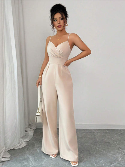 Mono Minimalista con Tirantes y Cuello de Pico – Elegantes Palazzos de Pierna Ancha