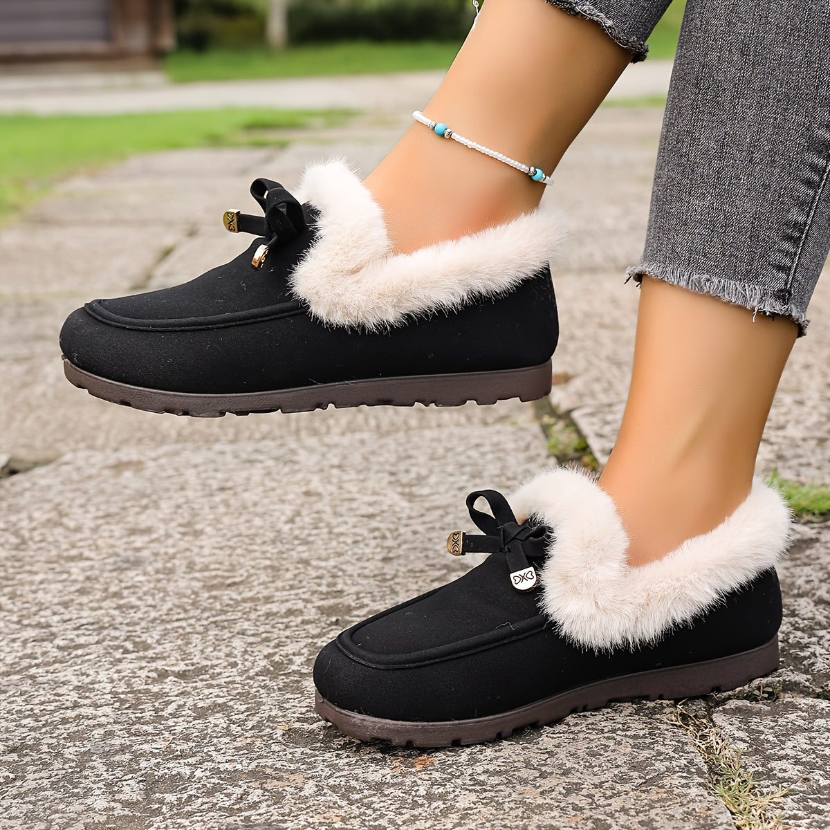 Mocasines de mujer con forro polar – Zapatos de invierno cálidos sin cordones