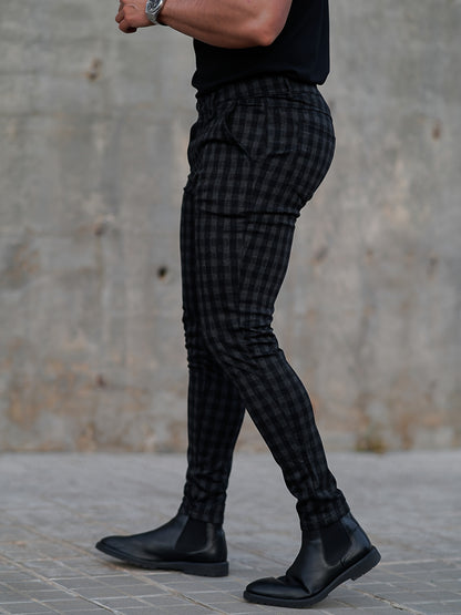 Men’s Slim-Fit Plaid Suit Pants – Tailored Stretch Dress Trousers
