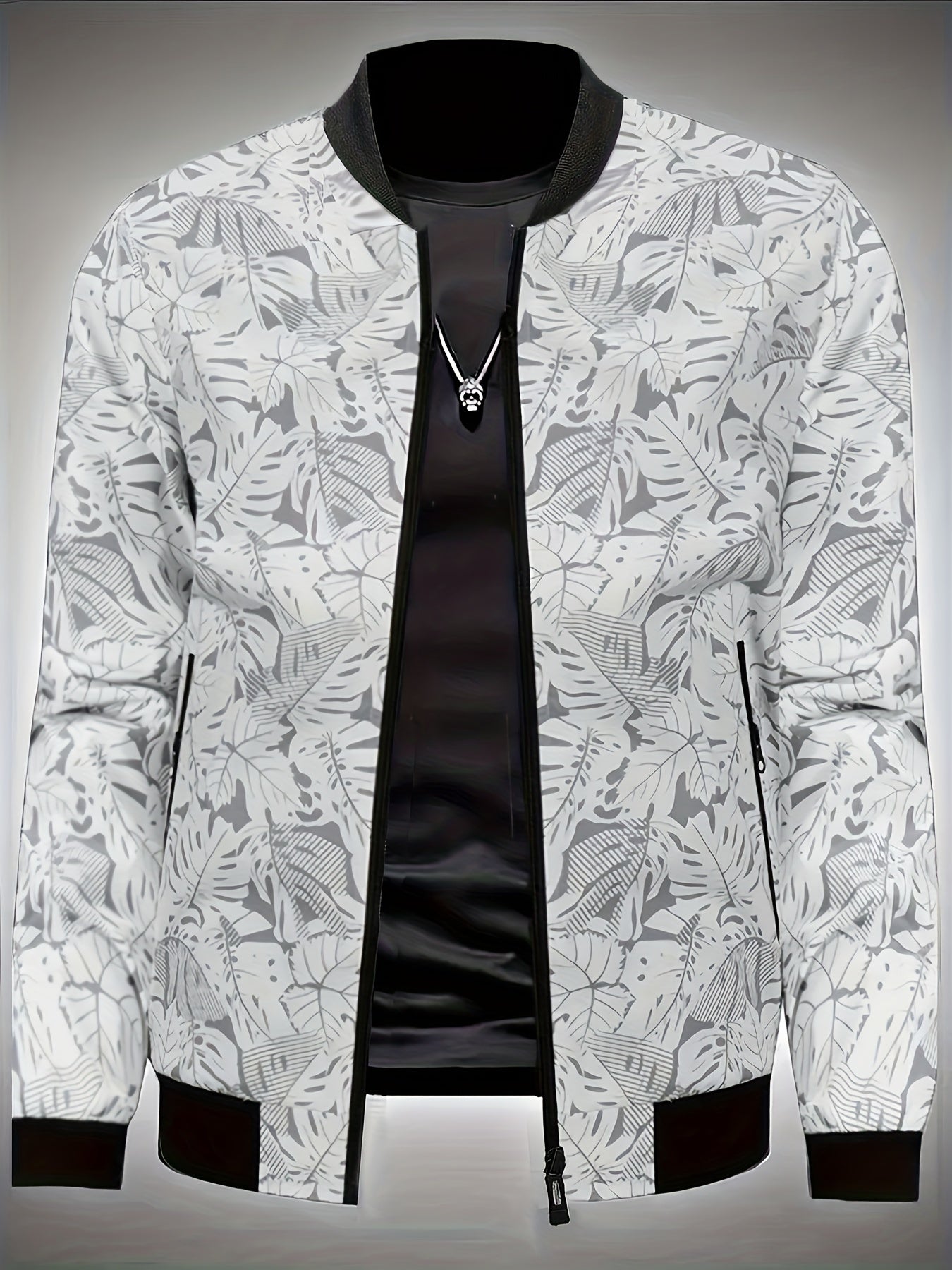 Men’s Printed Baseball Jacket – Zip-Up Casual Lightweight Street Coat