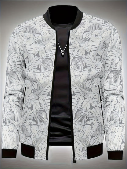 Men’s Printed Baseball Jacket – Zip-Up Casual Lightweight Street Coat