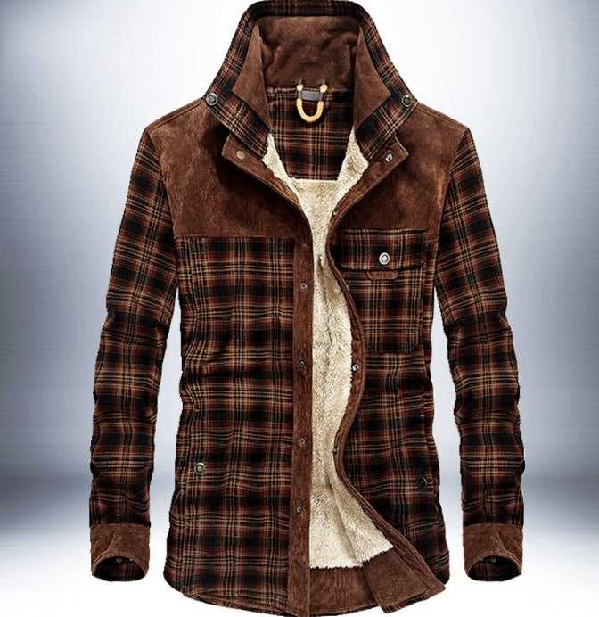Loom & Soul™ Men’s Winter Plaid Jacket – Thick Cotton Fleece-Lined Military Coat for Warmth & Classic Style