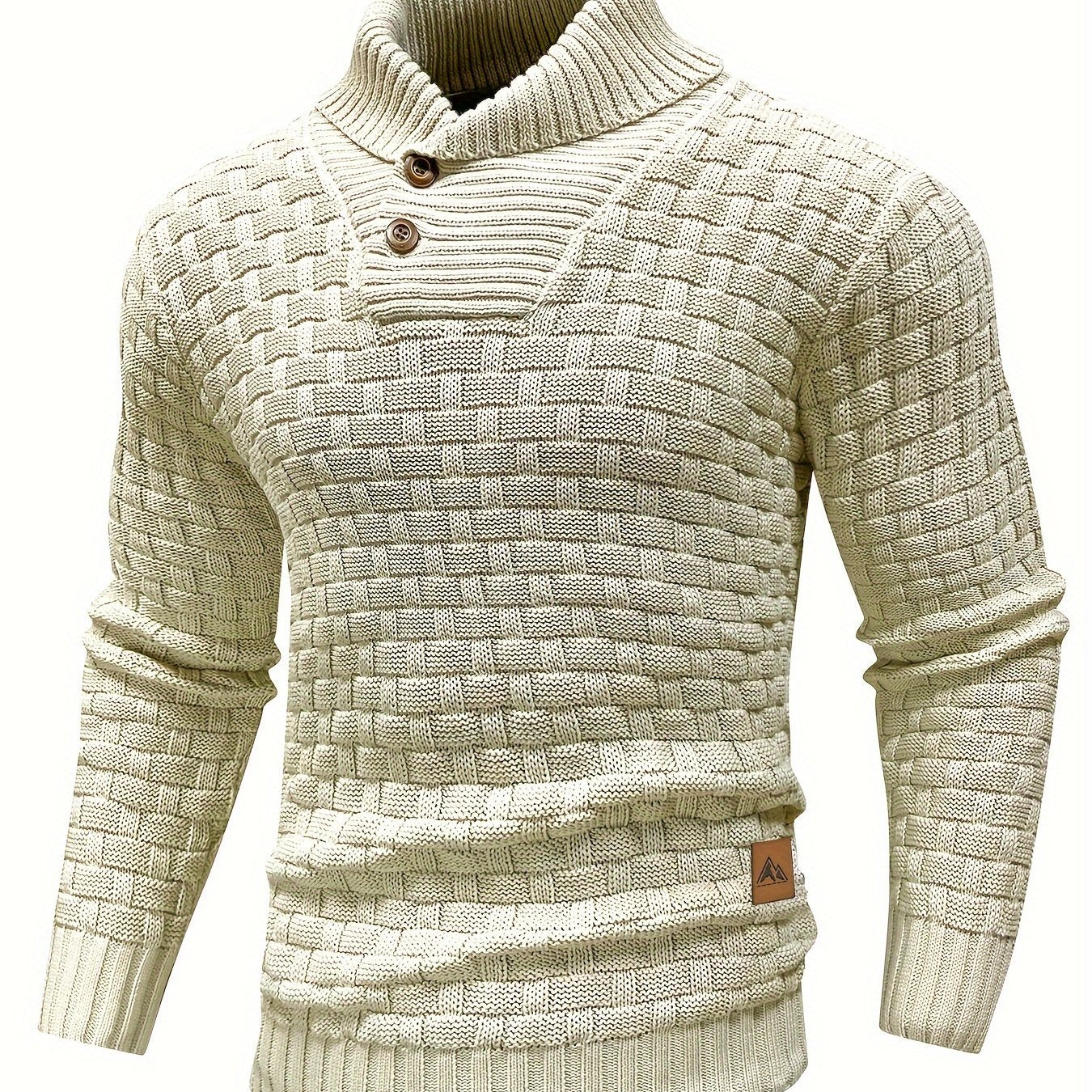 Men’s Waffle Knit Sweater – High Stretch Pullover with Lapel Collar