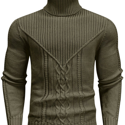 Suéter de cuello alto trenzado vintage para hombre – Jersey de punto clásico