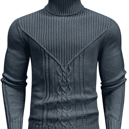 Suéter de cuello alto trenzado vintage para hombre – Jersey de punto clásico