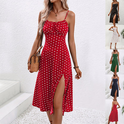 Loom & Soul™ Polka Dot Spaghetti-Strap Maxi Dress – Women’s Summer Split Long Dress