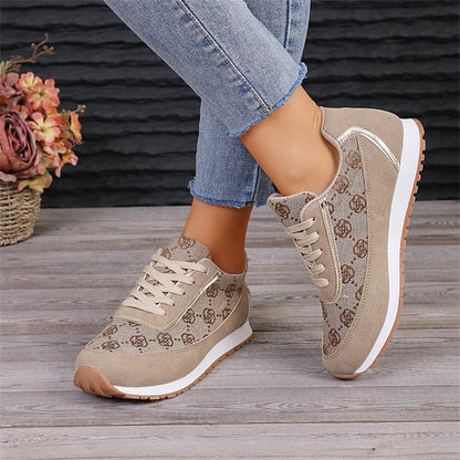 Loom & Soul Women’s Flower Print Lace-Up Sneakers – Casual Lightweight PU Walking & Running Shoes
