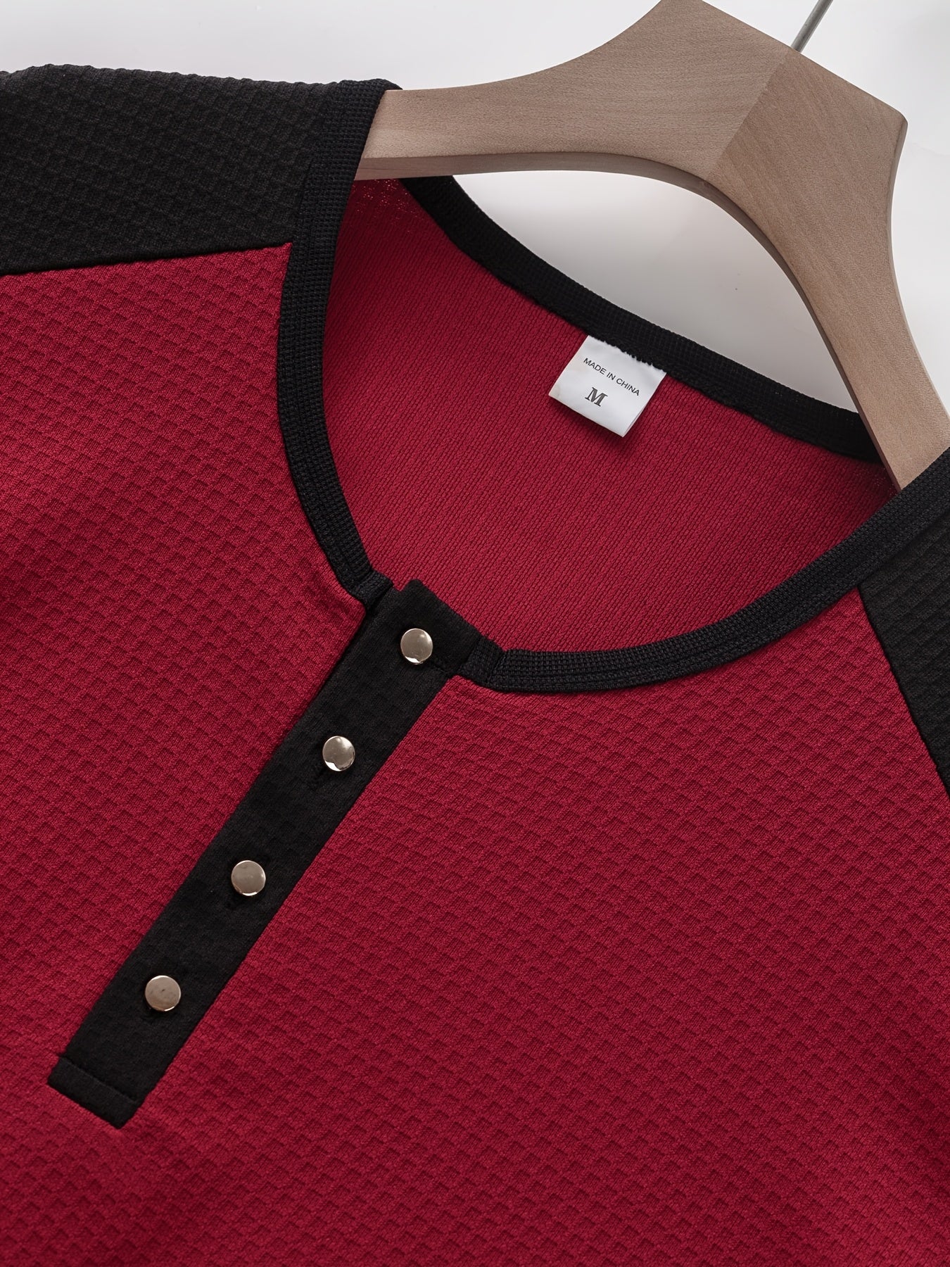 Men’s Waffle Henley Shirt – White & Black All-Season Button Top