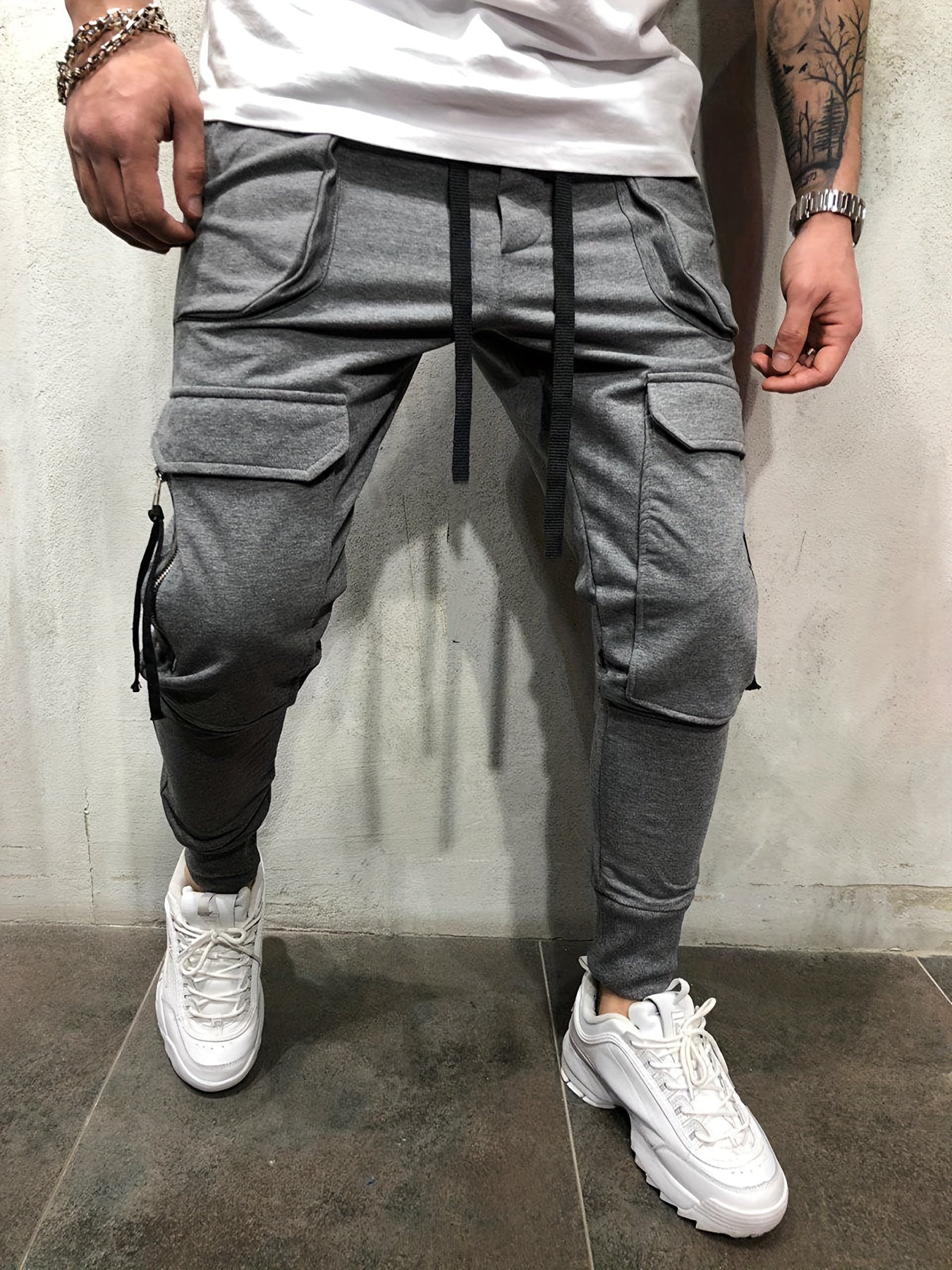 Men’s Streetwear Cargo Pants – Multi-Pocket Drawstring Outdoor Trousers