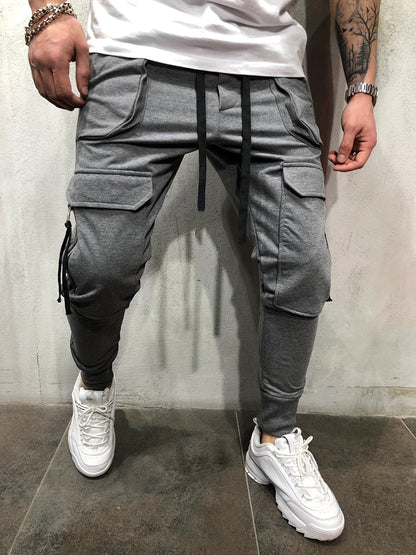 Men’s Streetwear Cargo Pants – Multi-Pocket Drawstring Outdoor Trousers