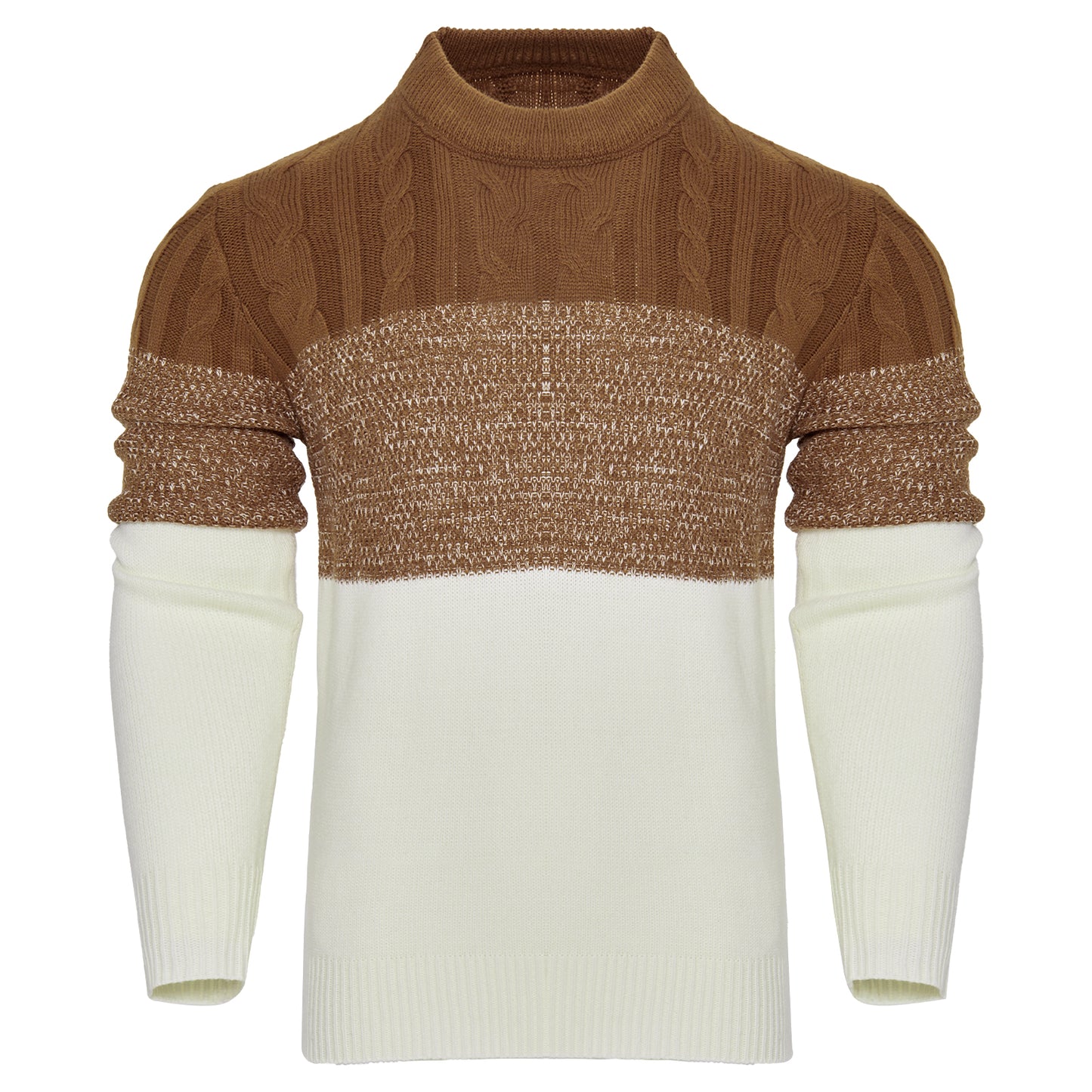 Suéter de punto trenzado a bloques de color para hombre – Jersey de manga larga
