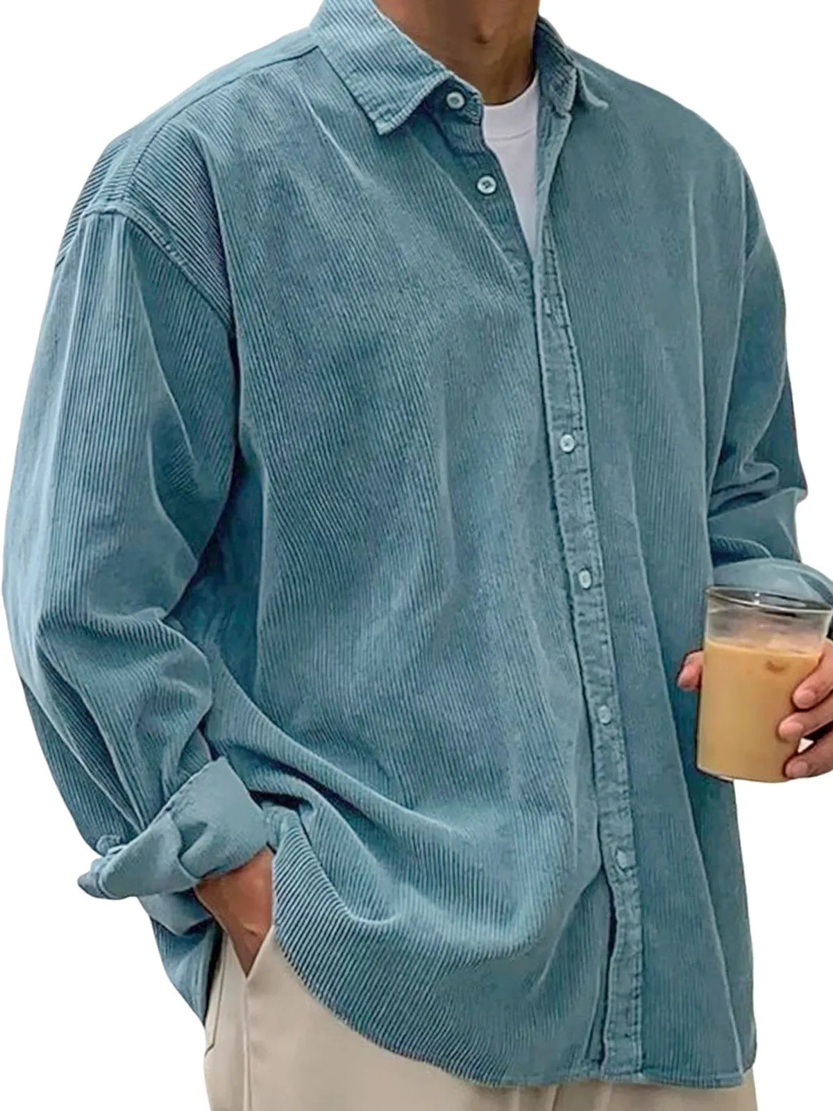 Veste-chemise en velours côtelé pour homme – Manteau décontracté coupe ample pour l'automne