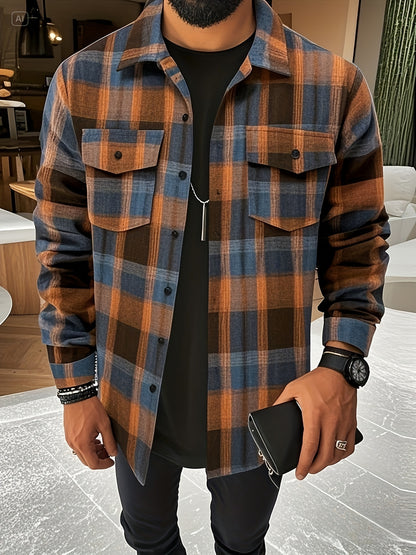 Chemise à carreaux verte et bleue pour homme – Chemise décontractée boutonnée à carreaux