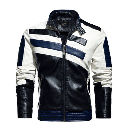 Men’s Leather Motorcycle Jacket – Slim-Fit Stand Collar Bomber Coat