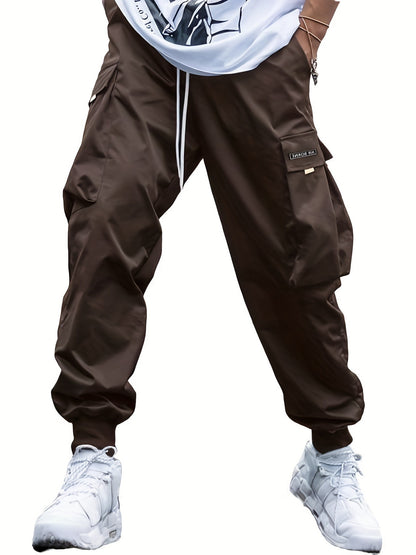 Loom & Soul™ Men’s Cargo Pants – Multi-Pocket Hip-Hop Streetwear Drawstring Trousers