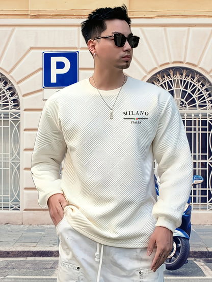 Sweat-shirt ras du cou jacquard homme – Pull décontracté à manches longues motifs géométriques