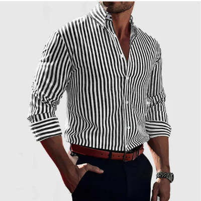 Loom & Soul™ Men’s Striped Long-Sleeve Shirt – Casual Lapel Button Down Top