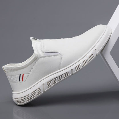 Loom & Soul Men’s Black & White Walking Shoes – Casual PU Leather Flats with Suede Finish, Breathable Comfort & Lace-Up Design