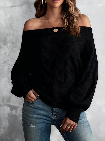Women’s Off-Shoulder Batwing Sweater – Relaxed All-Season Knit