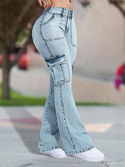 Jean cargo multipoche en jean pour femme – Jean de travail skinny à pattes d'éléphant