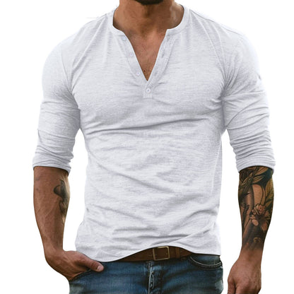 Camiseta de manga larga de mezcla de bambú para hombre - Cuello redondo informal de algodón suave