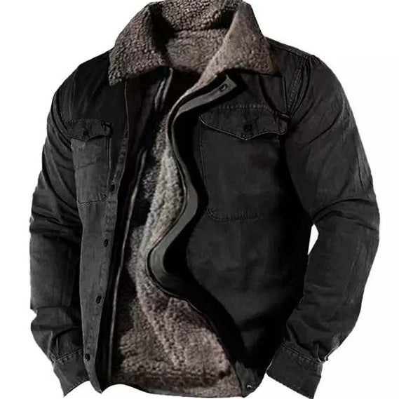 Veste en coton doublée polaire pour homme – Coupe ample décontractée avec fermeture éclair