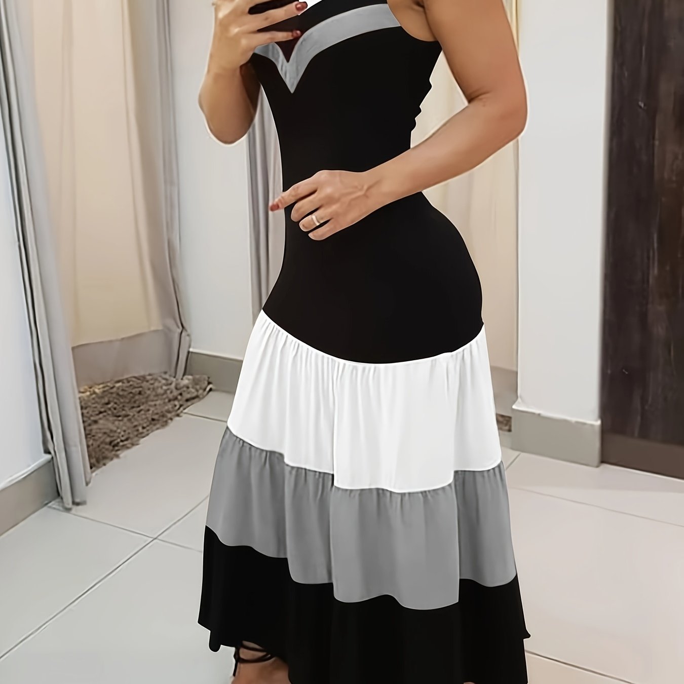 Colorblock Ruched Maxi Dress – Spaghetti Strap Ruffle Summer Dress