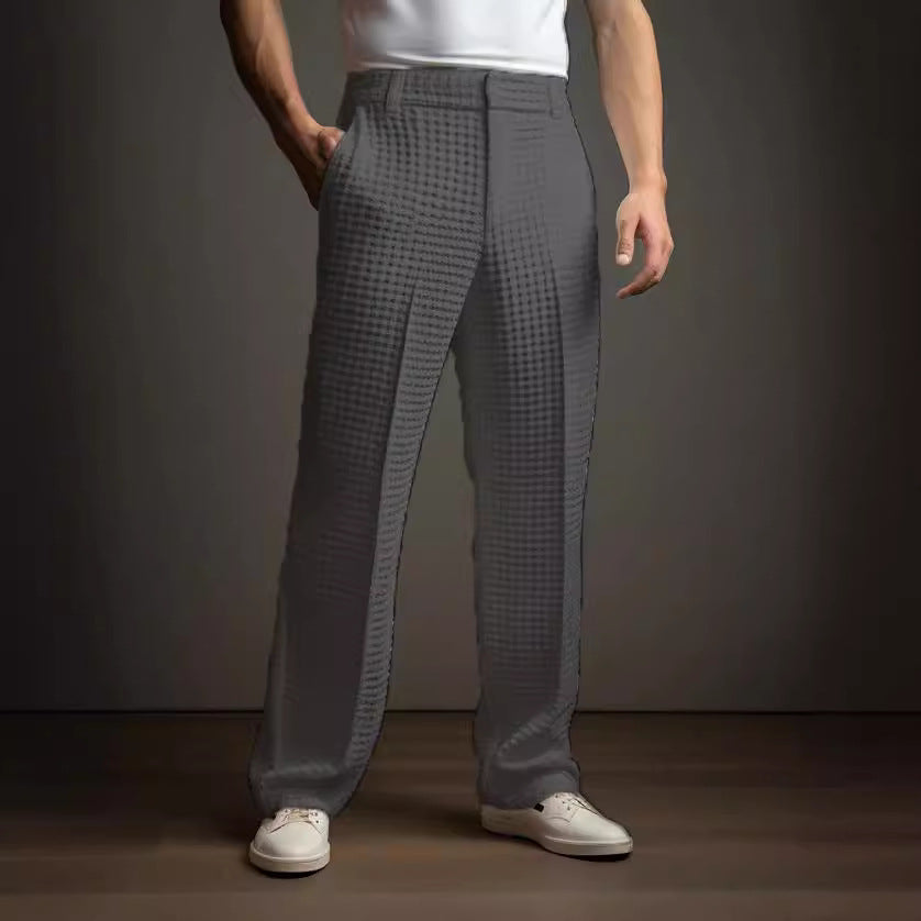Pantalon de costume droit gaufré pour homme – Pantalon décontracté et d'affaires toutes saisons