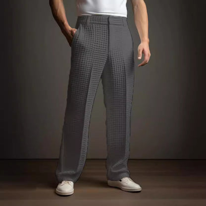 Pantalon de costume droit gaufré pour homme – Pantalon décontracté et d'affaires toutes saisons